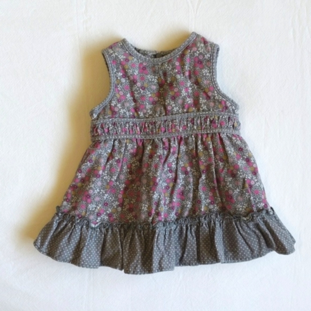 Childrens Place Gray Floral Corduroy Dress Lined Cotton Holiday Baby Girl 0-3M
